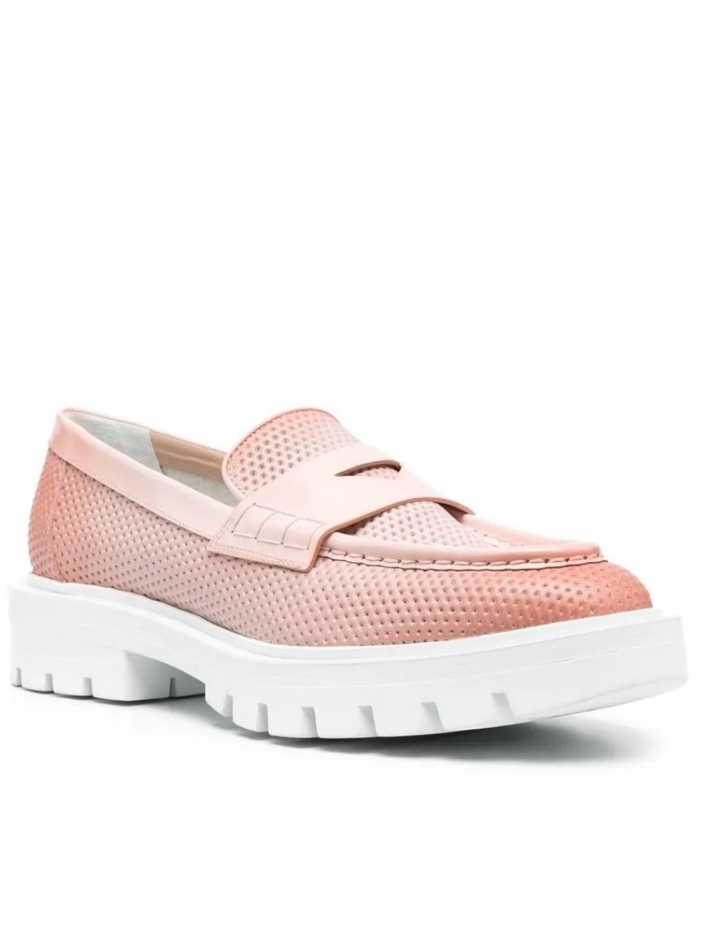 Santoni Perforated Penny Loafer in Blush Pink